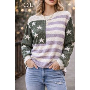 POL American Flag Sweater Large USA Stars Stripes Boho Lightweight Knit
